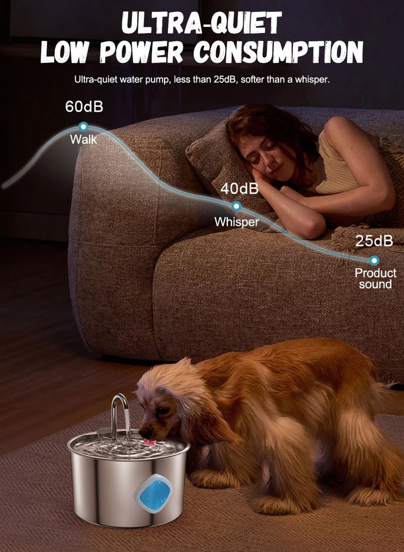 كيدل نافورة مياه للحيوانات الأليفة من الفولاذ المقاوم للصدأ 304، وحدة تغذية بسعة كبيرة، موزع مياه 2 في 1 للقطط والكلاب مع موزع مياه أوتوماتيكي ونافذة مرئية لمستوى المياه، وحدة تغذية ومياه عالمية للحيوانات الأليفة للقطط والكلاب - Image 4