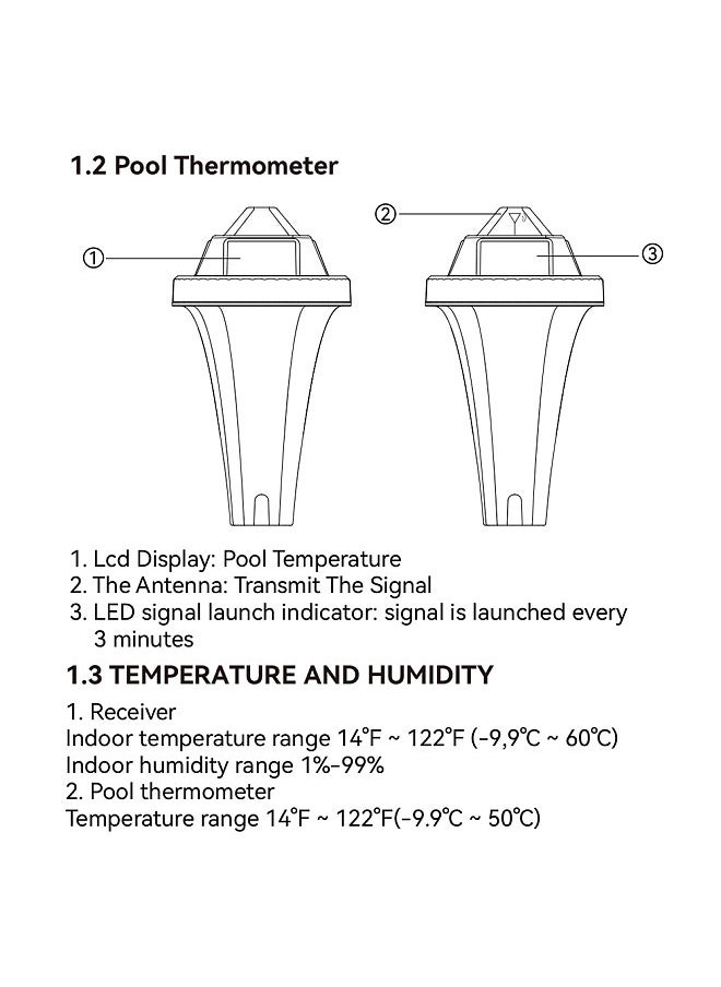 BALDR - Pool Thermometer Floating Easy Read Digital Swimming Pool Thermometer Wireless Water Temperature Gauge with Indoor Thermometers Floating Thermometer - Image 1