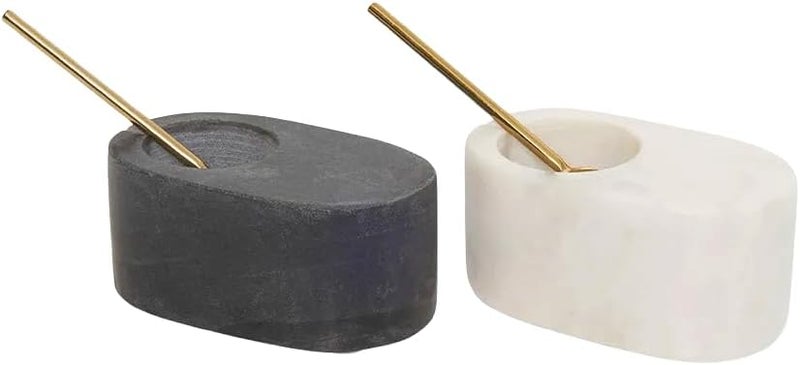 Cruiser’s Cache Cruiser’s Caché | Set of 2 Marble Salt Cellars with Gold Spoons | One Each White & Gray | For Gourmet Salts, Pepper, Spices & Seasonings | Large Oval - Image 1