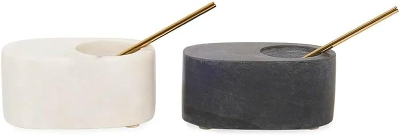 Cruiser’s Cache Cruiser’s Caché | Set of 2 Marble Salt Cellars with Gold Spoons | One Each White & Gray | For Gourmet Salts, Pepper, Spices & Seasonings | Large Oval - Image 2