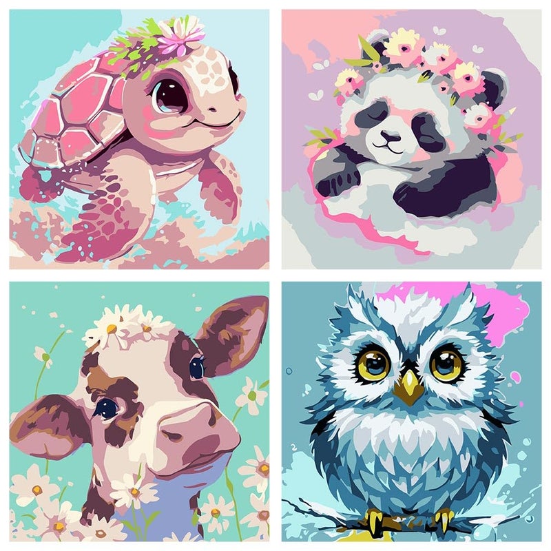 FQOVKYN 4 Pack Paint by Number for Kids Cute Animals Paint by Numbers Kit for Adults Beginner Easy Acrylic Watercolor Paint by Numbers Canvas Arts and Crafts for Wall Decor 8 8in - Image 2
