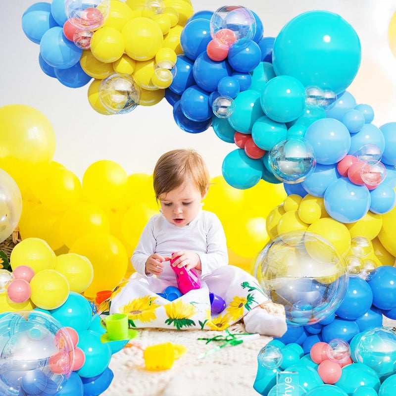 Tesochye 152pcs Cartoon Sponge Balloon Arch Kit,Yellow Blue Pink Clear Balloons For Cartoon Sponge Baby Shower Party Decorations Under The Sea Ocean Theme Birthday Party Supplies - Image 5