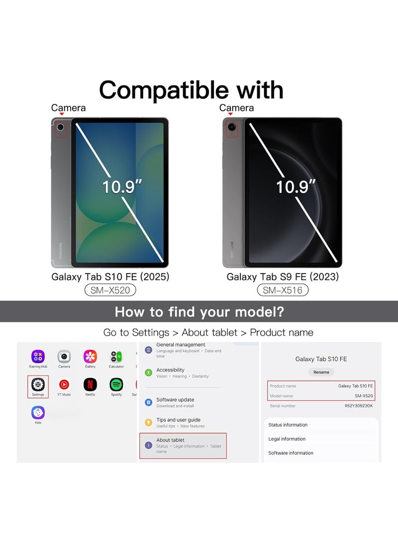 FITIT حافظة كتاب لجهاز سامسونج جالاكسي تاب S10 FE / S9 FE بحجم 10.9 بوصة، غطاء واقي مع حامل ثلاثي الطيات، يدعم شحن قلم S، استيقاظ/نوم تلقائي (أسود) - Image 2