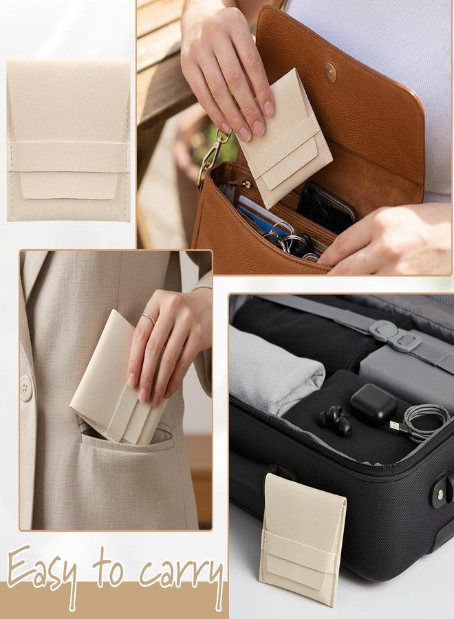 Exclaith 100 Pcs Microfiber Jewelry Pouch 8x8cm Luxury Small Jewelry Gift Bag with Cleaning Cloth Small Jewelrys Pouch for Bracelet Necklace Packaging, Envelope Style with Fixed Strap and Divider, Beige - Image 5