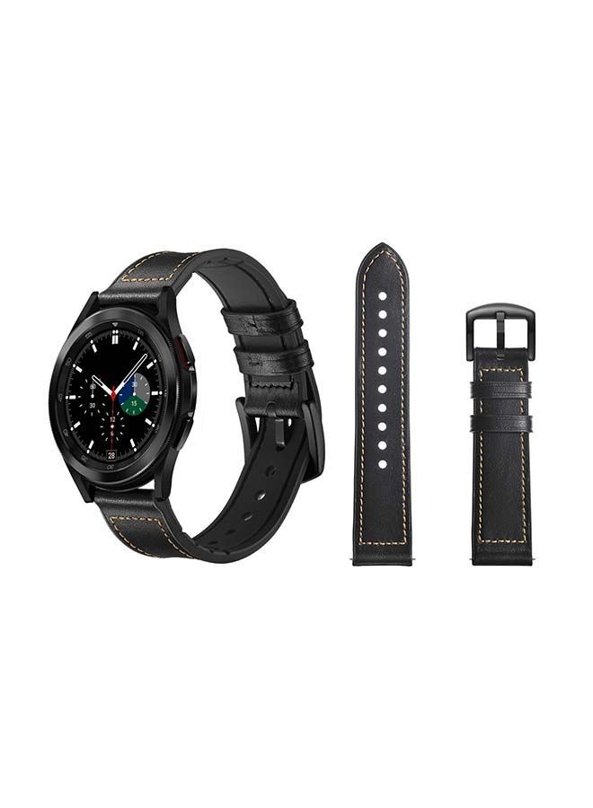 NIBEMINENT Genuine Leather Replacement Band for Samsung Galaxy Watch4 42/46mm Black - Image 1