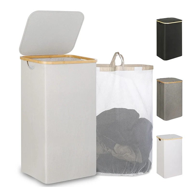 Y&D Slim Collapsible Double Laundry Hamper with Lid, Tall Dirty Clothes Basket Bin 100L/110L/140L for Laundry Organization - Image 2