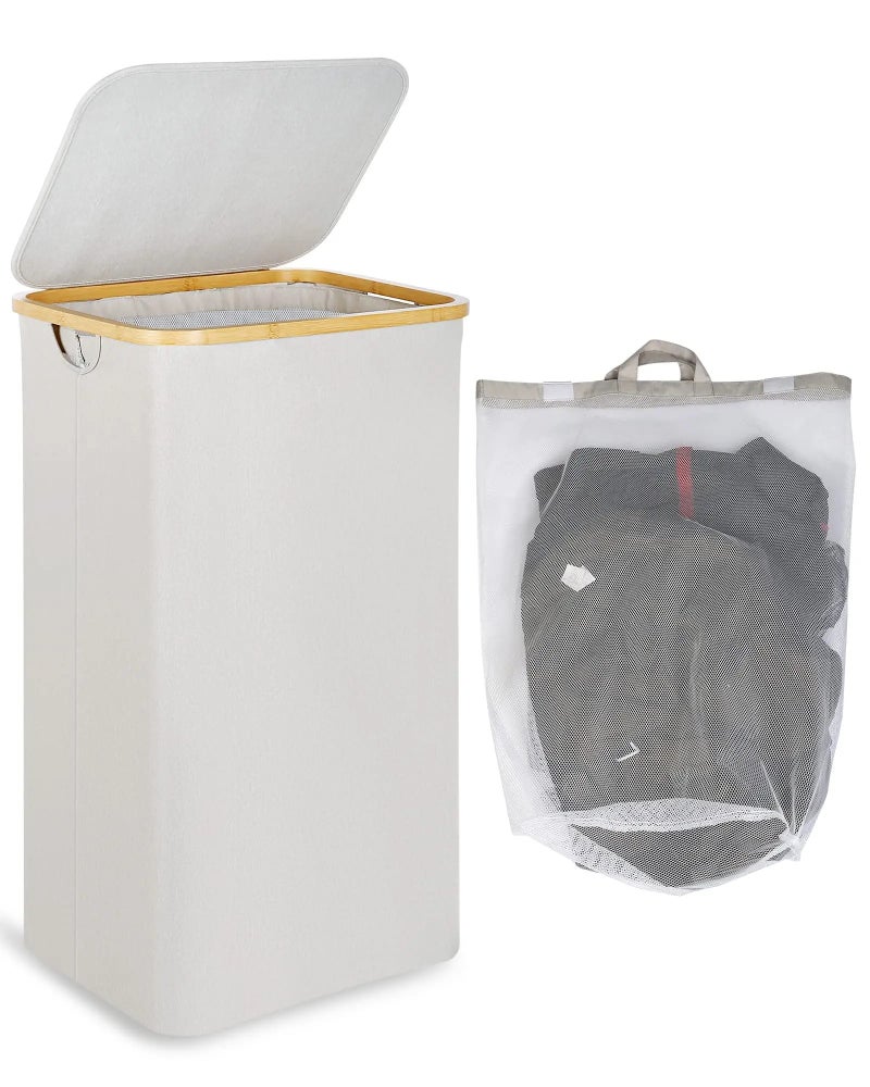 Y&D Slim Collapsible Double Laundry Hamper with Lid, Tall Dirty Clothes Basket Bin 100L/110L/140L for Laundry Organization - Image 1