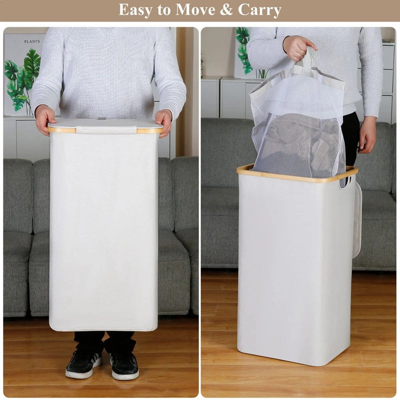 Y&D Slim Collapsible Double Laundry Hamper with Lid, Tall Dirty Clothes Basket Bin 100L/110L/140L for Laundry Organization - Image 3