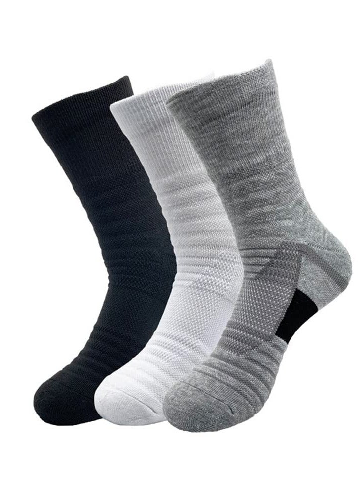 Running Socks Mens Sports Socks Moisture Wicking Breathable Comfortable Thickened Towel Bottom Tube Socks Non-Slip Socks for Football Basketball Baseball Yoga Running Hiking Trekking 3 Pairs  - Image 1