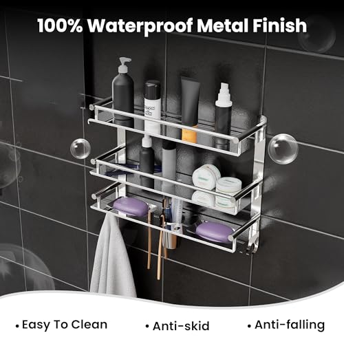 Well Set Multipurpose Hardware Tools Bathroom & Double Dish&Tumbler&Soap&Tooth Brush Holder/Towel Holder Stainless Steel Wall Shelf, Silver - Image 5