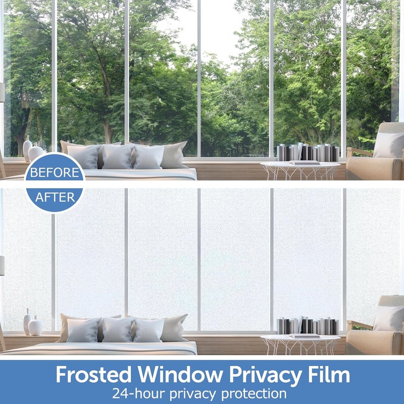 HIDBEA Frosted Window Privacy Film - Non Adhesive Static Cling glass Stickers Sun UV Blocking Heat Control Door Covering Decals for Home Office(35.4 x 393.7 Inch) - Image 2