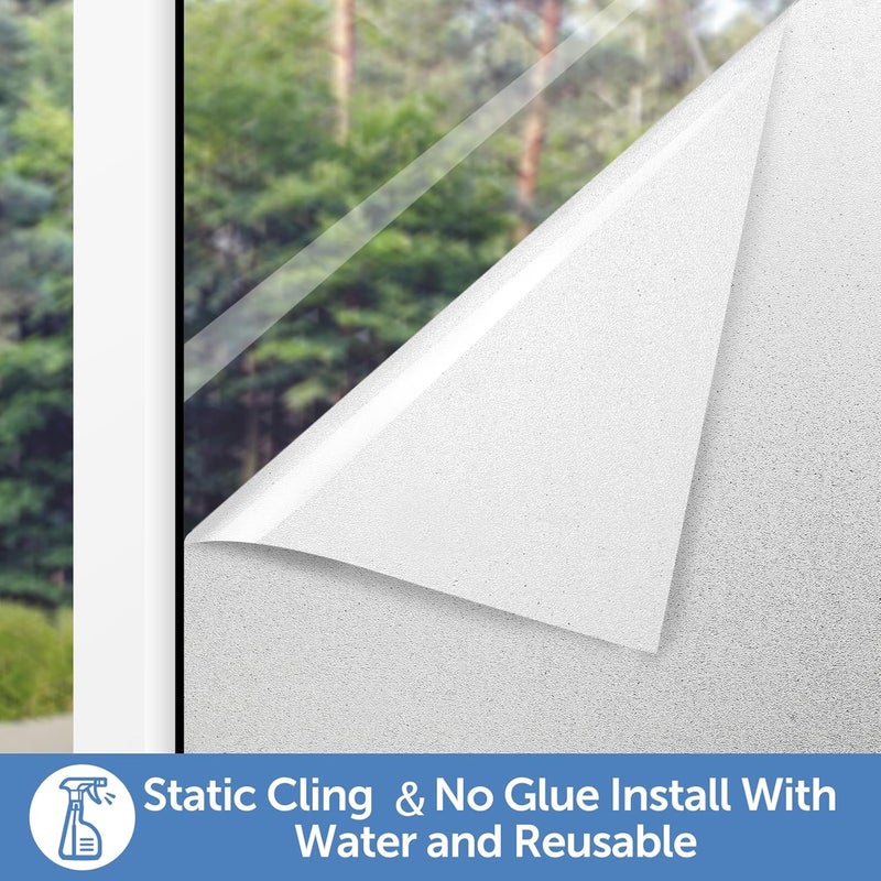 HIDBEA Frosted Window Privacy Film - Non Adhesive Static Cling glass Stickers Sun UV Blocking Heat Control Door Covering Decals for Home Office(35.4 x 393.7 Inch) - Image 3