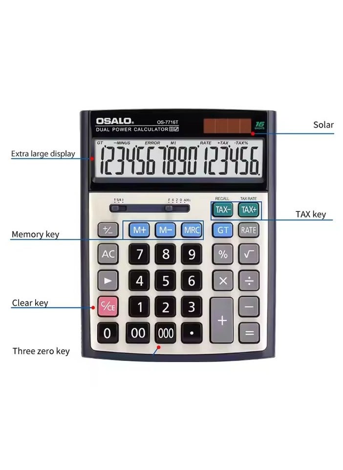 OSALO Calculator, Desk Calculator With Large Display, Big Button Office Calculators,Smart Calculators,Tax Rate Calculator, Financial Accounting Calculator, Solar Calculator , Multifunctional Electronic Calculator With Large Buttons Suitable For Accountants And Business Managers  - Image 3