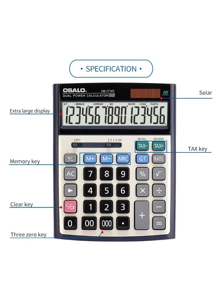 OSALO - Calculator, Desk Calculator With Large Display, Big Button Office Calculators,Smart Calculators,Tax Rate Calculator, Financial Accounting Calculator, Solar Calculator , Multifunctional Electronic Calculator With Large Buttons Suitable For Accountants And Business Managers - Image 1