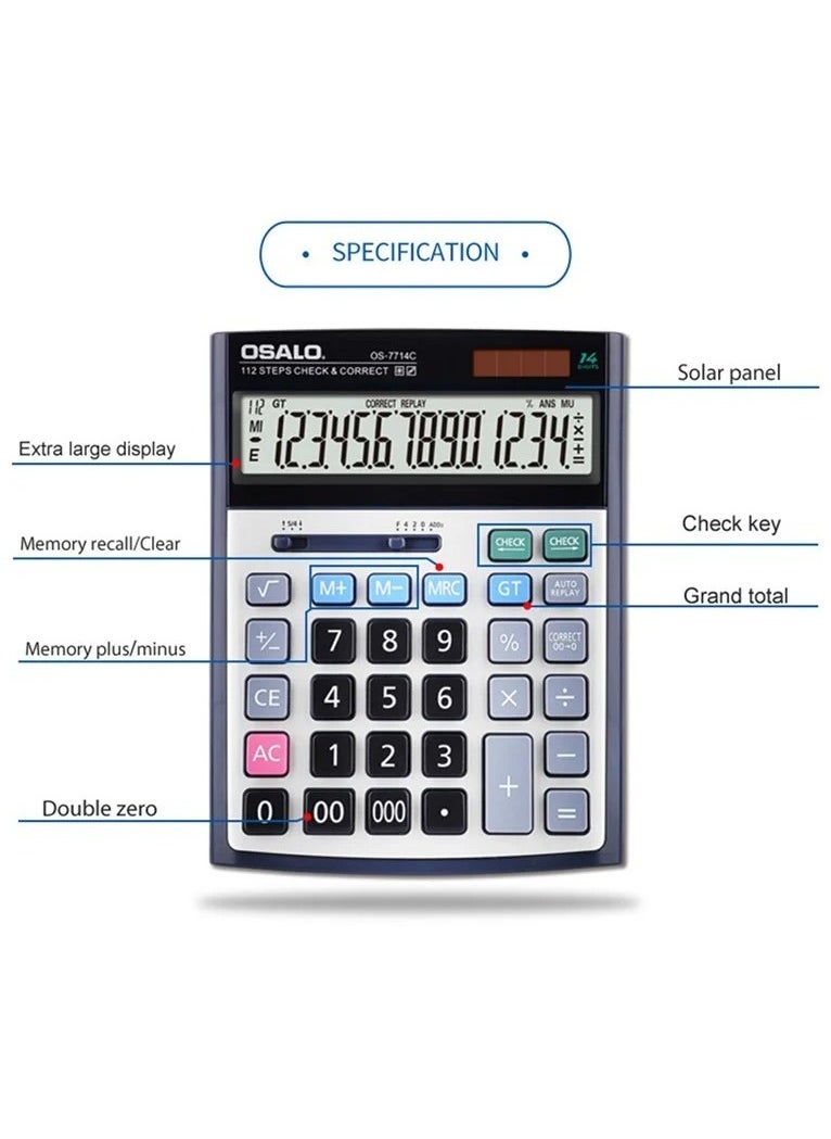 OSALO - Calculator, Desk Calculator With Large Display, Big Button Office Calculators,Smart Calculators,Tax Rate Calculator, Financial Accounting Calculator, Solar Calculator , Multifunctional Electronic Calculator With Large Buttons Suitable For Accountants And Business Managers - Image 1