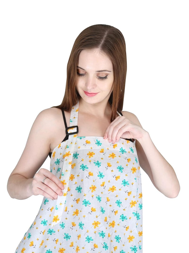 Switchon Feeding Apron Cover Maternity Cover 100% Cotton Maternity Breastfeeding for Mothers (White-Yellow) - Image 3
