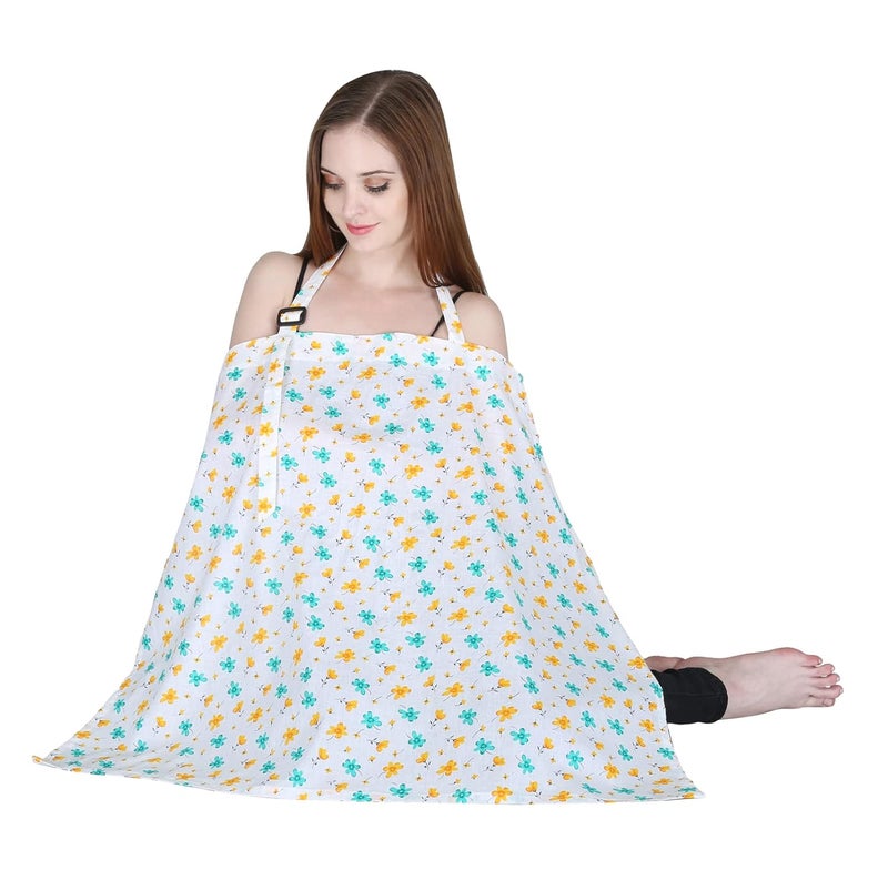 Switchon Feeding Apron Cover Maternity Cover 100% Cotton Maternity Breastfeeding for Mothers (White-Yellow) - Image 4