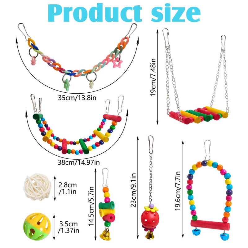 Hamiledyi 17Pcs Parrot Swing Toys Perches Platform with Bird Climbing Ladder Chewing Hanging Standing Colorful Toys Cage Accessories for Parakeet, Conure, Finch, Lovebirds, Budgie, Canary - Image 3