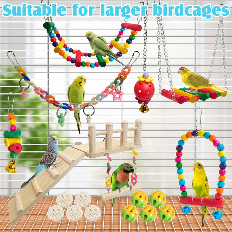 Hamiledyi 17Pcs Parrot Swing Toys Perches Platform with Bird Climbing Ladder Chewing Hanging Standing Colorful Toys Cage Accessories for Parakeet, Conure, Finch, Lovebirds, Budgie, Canary - Image 4