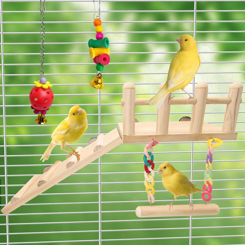 Hamiledyi 17Pcs Parrot Swing Toys Perches Platform with Bird Climbing Ladder Chewing Hanging Standing Colorful Toys Cage Accessories for Parakeet, Conure, Finch, Lovebirds, Budgie, Canary - Image 5