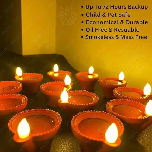 BELLOX ENTERPRISE Bellox Water Sensor Electric LED Diyas Set of 6 Plastic Flameless & Smokeles Diwali Light Diya Warm Ambient Tea Ligth Candles for New Year,Festival,Christmas,Home Decoration (6 Pcs) - Image 4