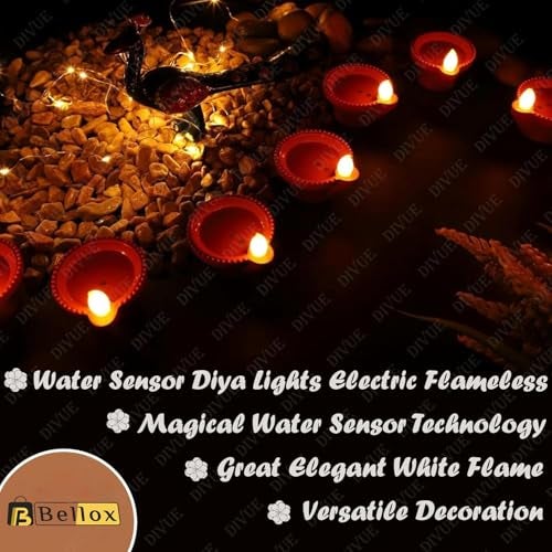 BELLOX ENTERPRISE Bellox Water Sensor Electric LED Diyas Set of 6 Plastic Flameless & Smokeles Diwali Light Diya Warm Ambient Tea Ligth Candles for New Year,Festival,Christmas,Home Decoration (6 Pcs) - Image 3