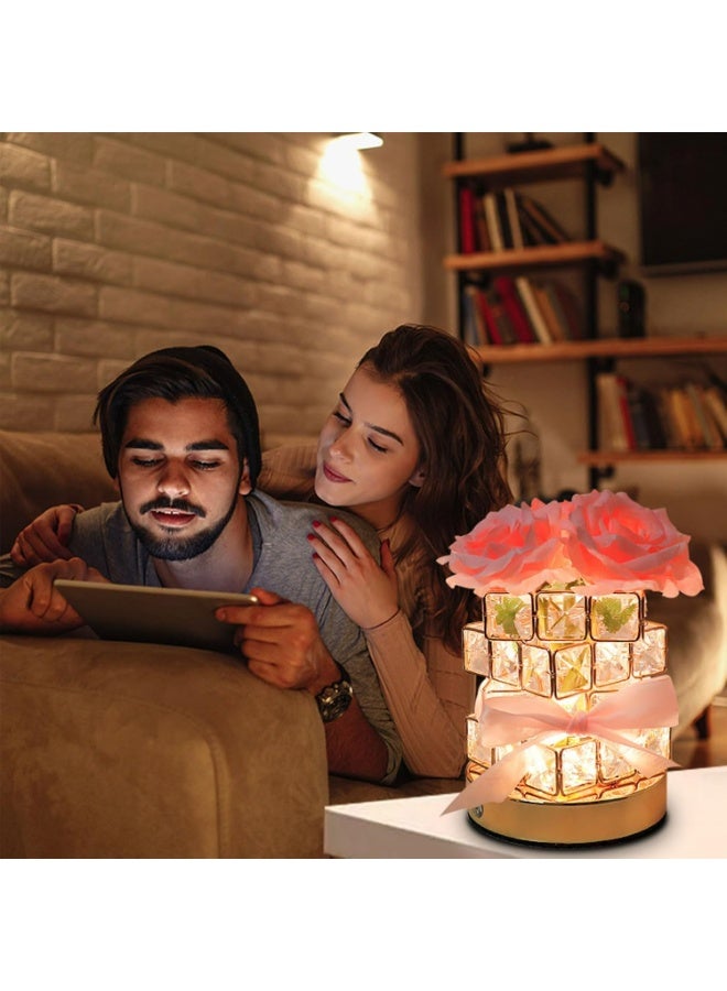 Crystal Table Lamp, Rechargeable Cordless Rose Light 3 Colors Dimmable Flower Lamp, Romantic LED Rose Diamond Lamp for Bedroom Living Pink Room Decor, Valentine Birthday Gift for Her - Image 3