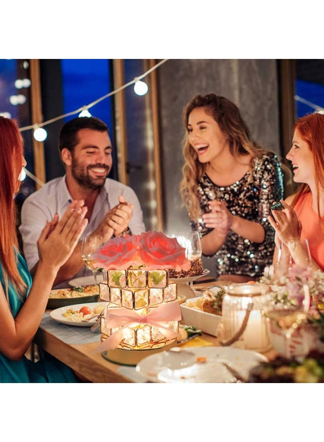 Crystal Table Lamp, Rechargeable Cordless Rose Light 3 Colors Dimmable Flower Lamp, Romantic LED Rose Diamond Lamp for Bedroom Living Pink Room Decor, Valentine Birthday Gift for Her - Image 2