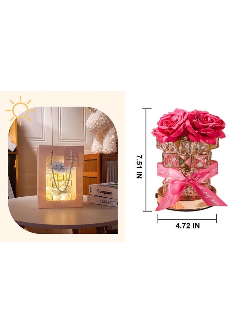 Crystal Table Lamp, Rechargeable Cordless Rose Light 3 Colors Dimmable Flower Lamp, Romantic LED Rose Diamond Lamp for Bedroom Living Pink Room Decor, Valentine Birthday Gift for Her - Image 4