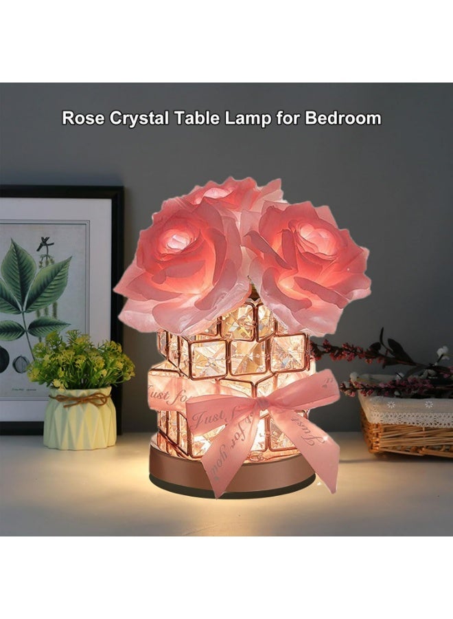 Crystal Table Lamp, Rechargeable Cordless Rose Light 3 Colors Dimmable Flower Lamp, Romantic LED Rose Diamond Lamp for Bedroom Living Pink Room Decor, Valentine Birthday Gift for Her - Image 5