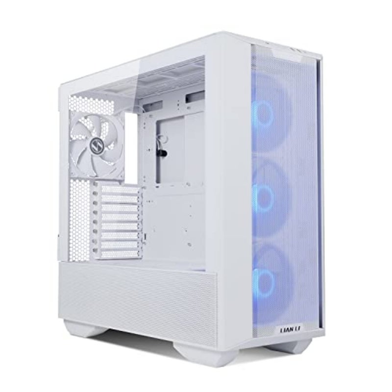 Gaming case for PC builds, white tempered glass and steel, RGB lighting with customizable fan control - Image 2