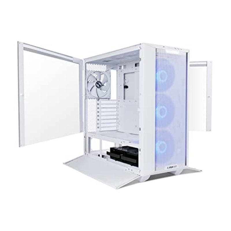 Gaming case for PC builds, white tempered glass and steel, RGB lighting with customizable fan control - Image 5