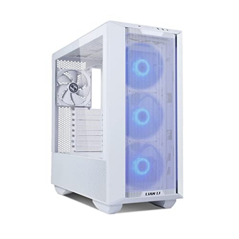 Gaming case for PC builds, white tempered glass and steel, RGB lighting with customizable fan control - Image 1