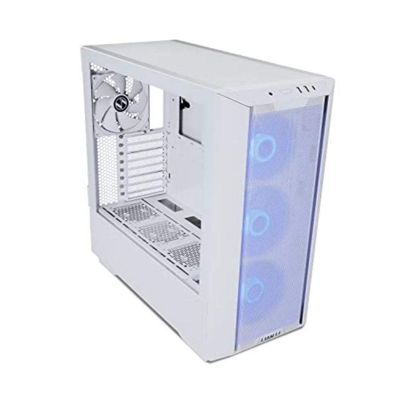 Gaming case for PC builds, white tempered glass and steel, RGB lighting with customizable fan control - Image 3