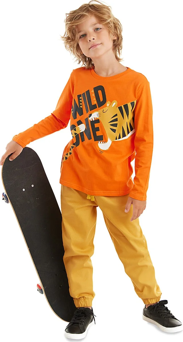 Denokids Wild One Boy T-Shirt Gabardine Trousers Set