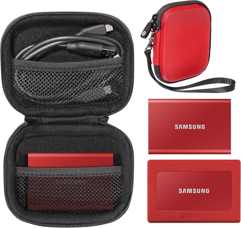 GETGEAR Handy Case for Samsung T7 Touch Portable SSD, T5, Card Reader, USB Hub, Type C Hub, HD Hub, Mesh Pockets, Wrist Strap - Image 1
