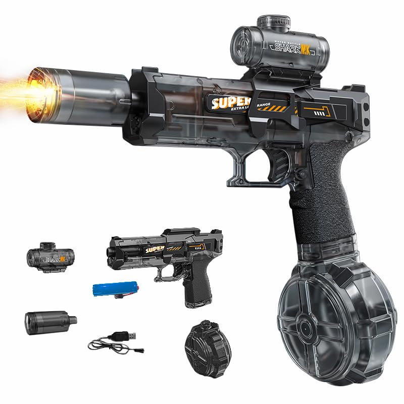YoPoll Electric Water Guns for Adults Kids, Automatic Squirt Gun with 26FT Range, Super Blaster Soaker High Capacity Pistol for Swimming Pool Party Toy ColorBlast LED Electric Water Gun (Black) - Image 1