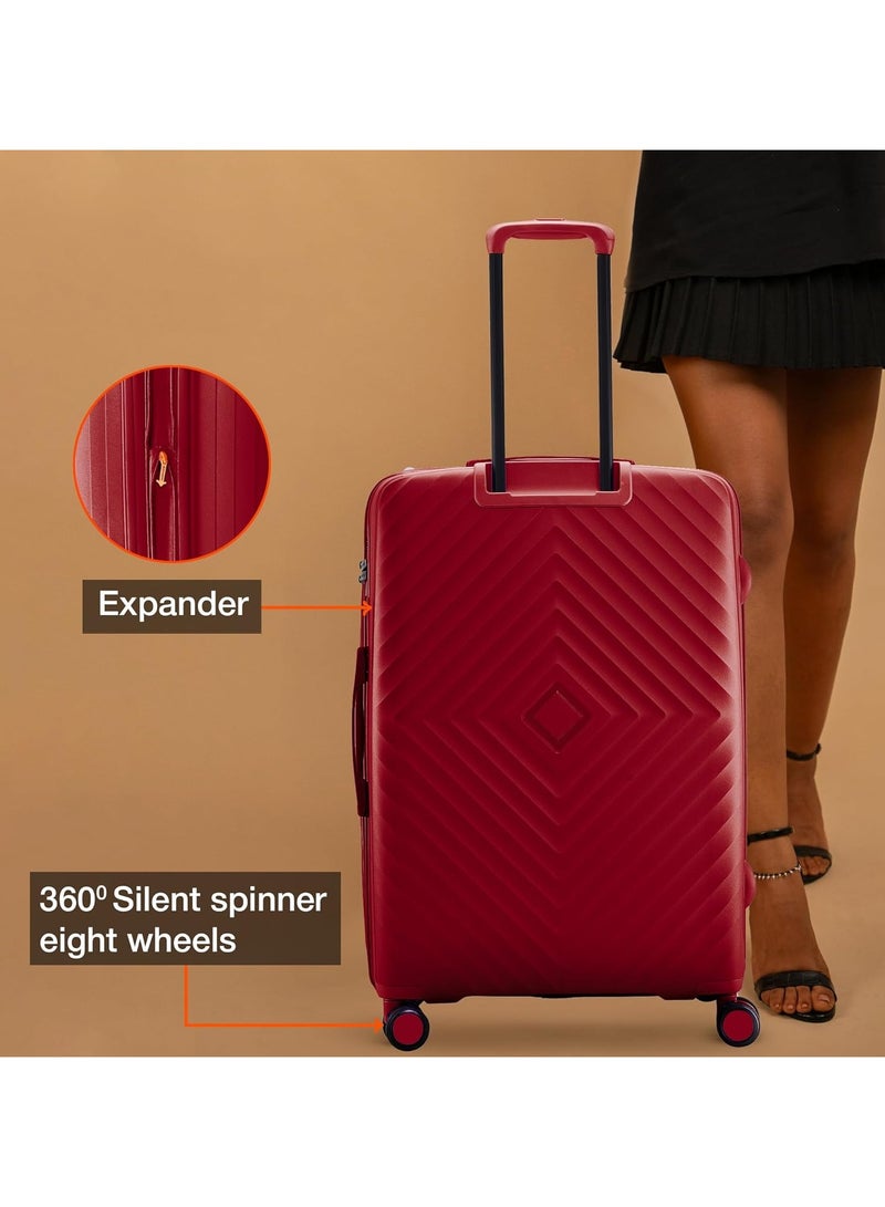 nasher miles Nasher Miles Antwerp Hard-Sided Polypropylene Luggage Set of 3 | 55cm, 65cm & 75cm | TSA Lock 8 Wheels & Expander Small, Medium & Large Trolley Bag for Travel | Suitcase (Maroon)  - Image 4