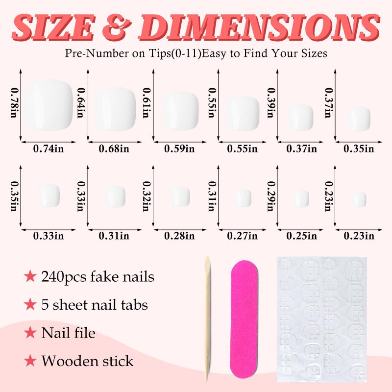 LuckForever 168pc Press on Toenails Women Fake Toe Nails with Glue Tabs, White Fake Toenails Press on Nails Short Square Acrylic Toe Nail Tips Glue on Toenails False Artificial Toe Nails Press ons - Image 3