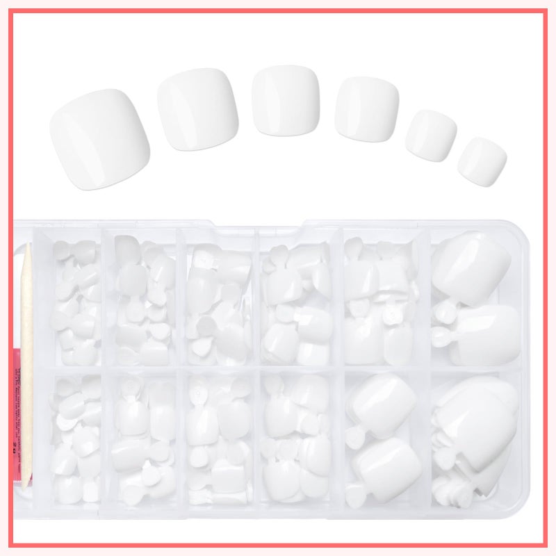 LuckForever 168pc Press on Toenails Women Fake Toe Nails with Glue Tabs, White Fake Toenails Press on Nails Short Square Acrylic Toe Nail Tips Glue on Toenails False Artificial Toe Nails Press ons - Image 5