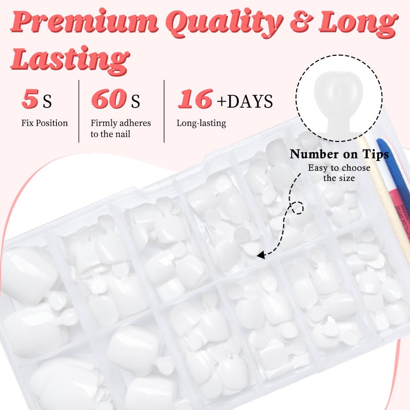 LuckForever 168pc Press on Toenails Women Fake Toe Nails with Glue Tabs, White Fake Toenails Press on Nails Short Square Acrylic Toe Nail Tips Glue on Toenails False Artificial Toe Nails Press ons - Image 4