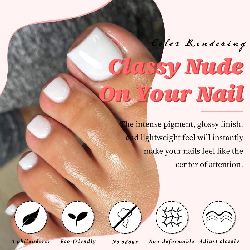 LuckForever 168pc Press on Toenails Women Fake Toe Nails with Glue Tabs, White Fake Toenails Press on Nails Short Square Acrylic Toe Nail Tips Glue on Toenails False Artificial Toe Nails Press ons - Image 2