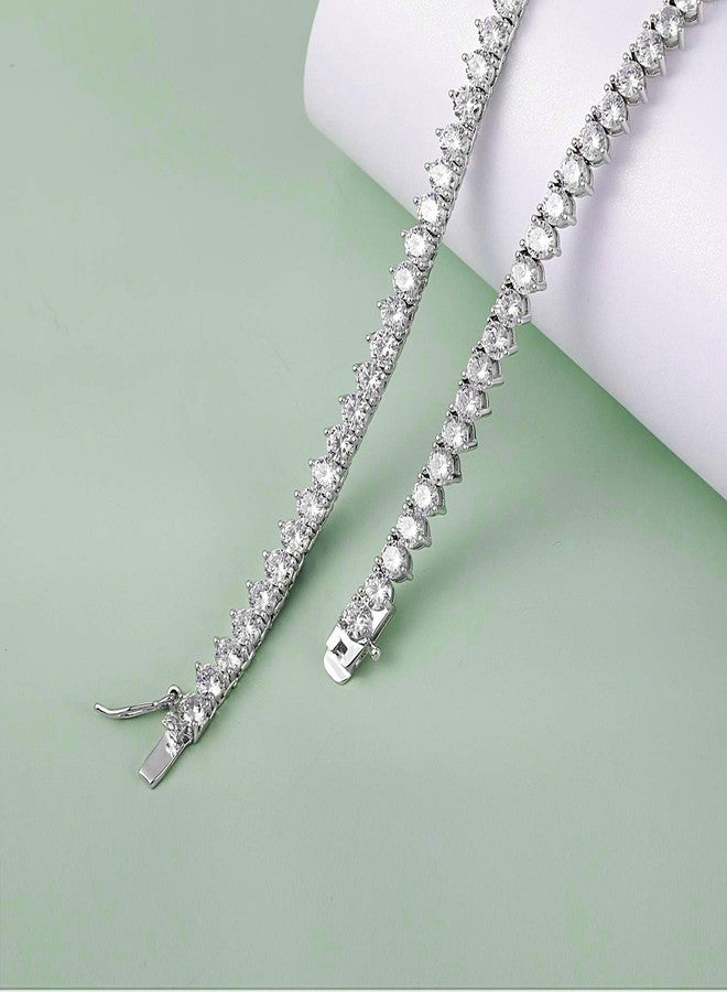 MDFUN Tennis Necklace for Women and Men 18K Gold Plated 3 prong Cubic Zirconia Chain 4mm Round cut CZ Chain (White, 16IN) - Image 3