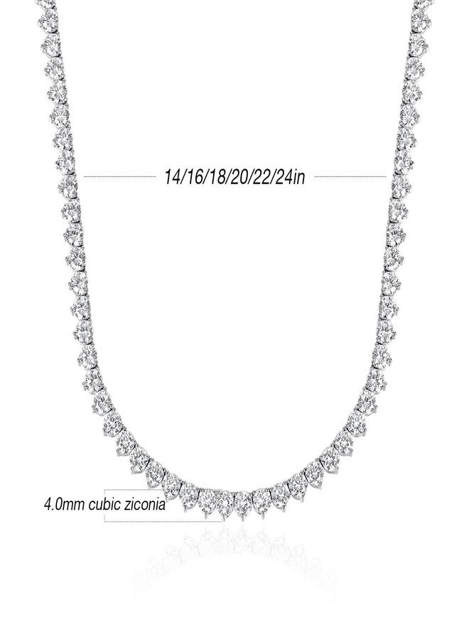 MDFUN Tennis Necklace for Women and Men 18K Gold Plated 3 prong Cubic Zirconia Chain 4mm Round cut CZ Chain (White, 16IN) - Image 2