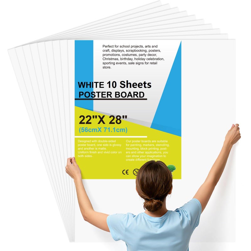 rookea 10 Pcs Poster Board 22" x 28" White Poster Paper Bulk, ROOKEA 250 GSM Vision Board for Arts Craft Projects Presentations Drawing Scrapbooking Blank Graphic Display Office Supplies - Image 1