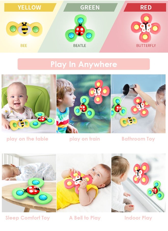 Generic - 3-PCS Suction Cup Spinner Toys for 1 Year Old Boy Girl|Spinning Top Baby Toys 6-12-18 Months|1-2 Year Old Boy Birthday Gift|Baby Bath Toys for Kids Ages 1-3|Sensory Toys for Toddlers 1-3 - Image 1