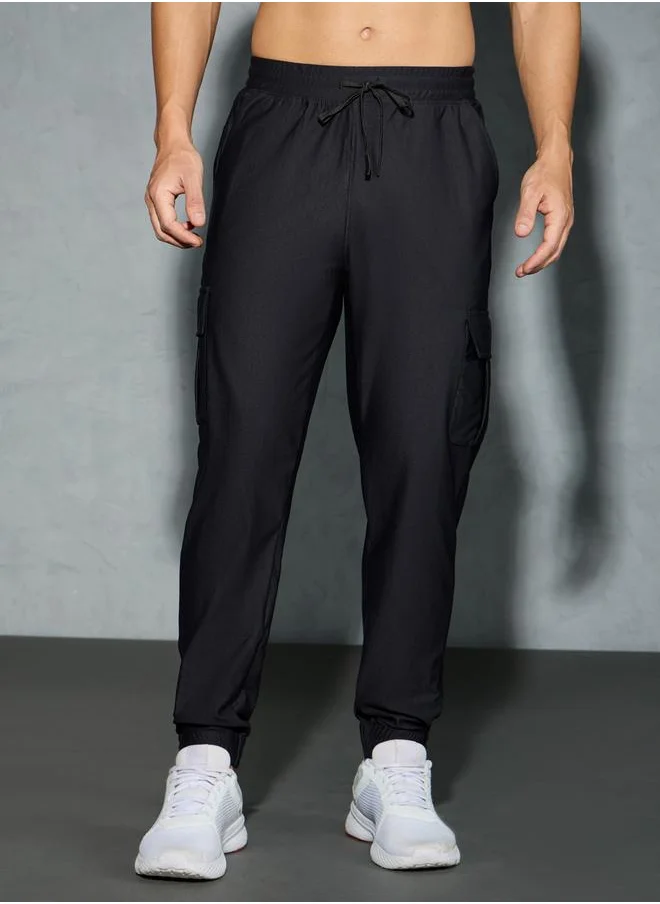 تكنوسبورت Technosport Solid Regular Fit Cargo Joggers with Drawstring