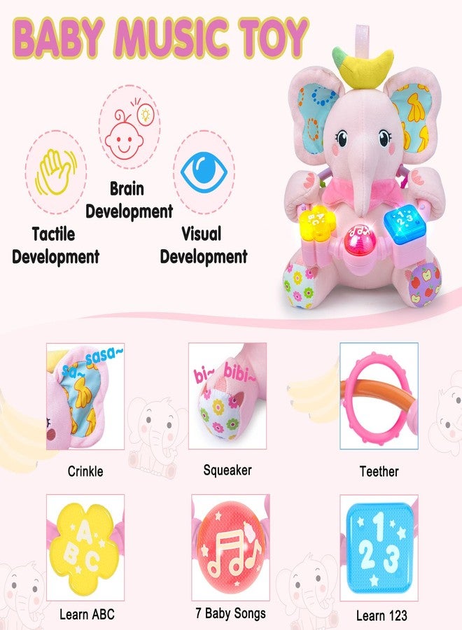 Ryotagift Baby Bilingual Musical Elephant Stuffed Animals Toys,Infant Early Learning Toy with Light-Up Music & Crinkle,Tummy Time Toys for 0 3 6 9 12+ Months for Baby Boy Girl Gift,Pink - Image 2