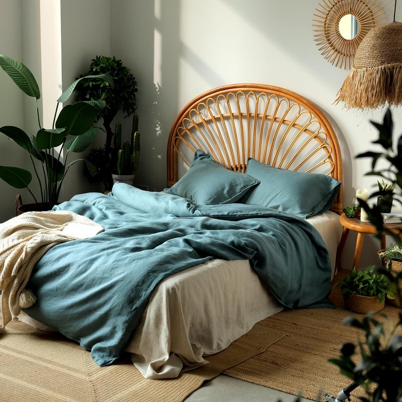 XZ XIFA XZ XIFA Blue Linen Duvet Cover King 100 Washed French Flax Linen Bedding with Zipper Closure Cooling for Hot Sleepers Textured Bed Sets  1 Duvet Cover and 2 Pillowcases 