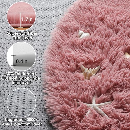 ONASAR Blush Round Area Rugs 5ft, Soft Bedroom Circle Rug Mats for Kids Girls Teen Room, Fluffy Plush Shaggy Carpet for Dorm Nursery Living Room Playroom Home Decor Princess Castle - Image 2